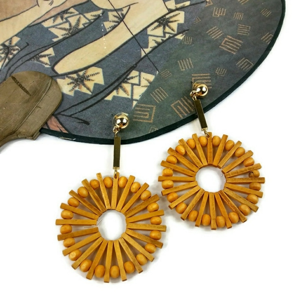Boho Summer Round Bamboo Earrings